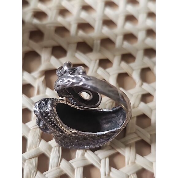 Vintage Sterling Silver Blue Green Enamel Coiled Snake Ring size 6 - Picture 7 of 9